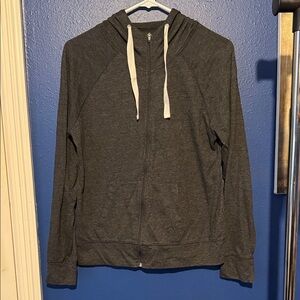 Dark Gray Full-Zip Hoodie Jacket with Drawstring Hood